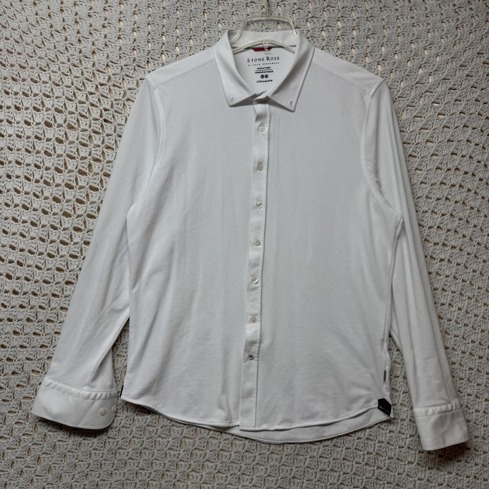 Stone Rose Shirt Men's XL White Mi -Teach Dress Wear  Stretch Button Down